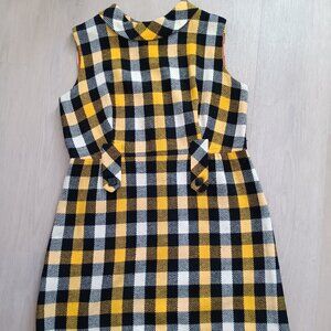 Vintage 60s wool shift dress, yellow and black plaid, size 6